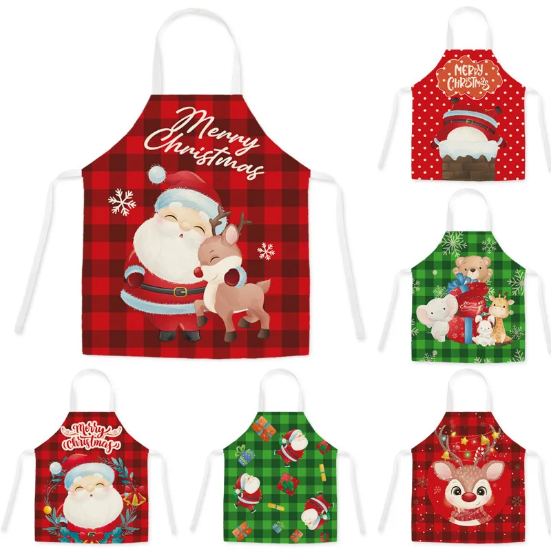 

New Arrival Home Kitchen Linen Housework Apron Logo Customize Cross-border Christmas Apron Oil Stain-proof Adult Kitchen Apron, As the picture show