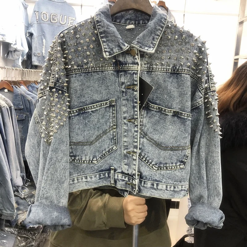 

2020 Hot Sale Autumn New Denim Jacket Loose Heavy Manual Hand-studded Denim Jacket Ladies, Shown