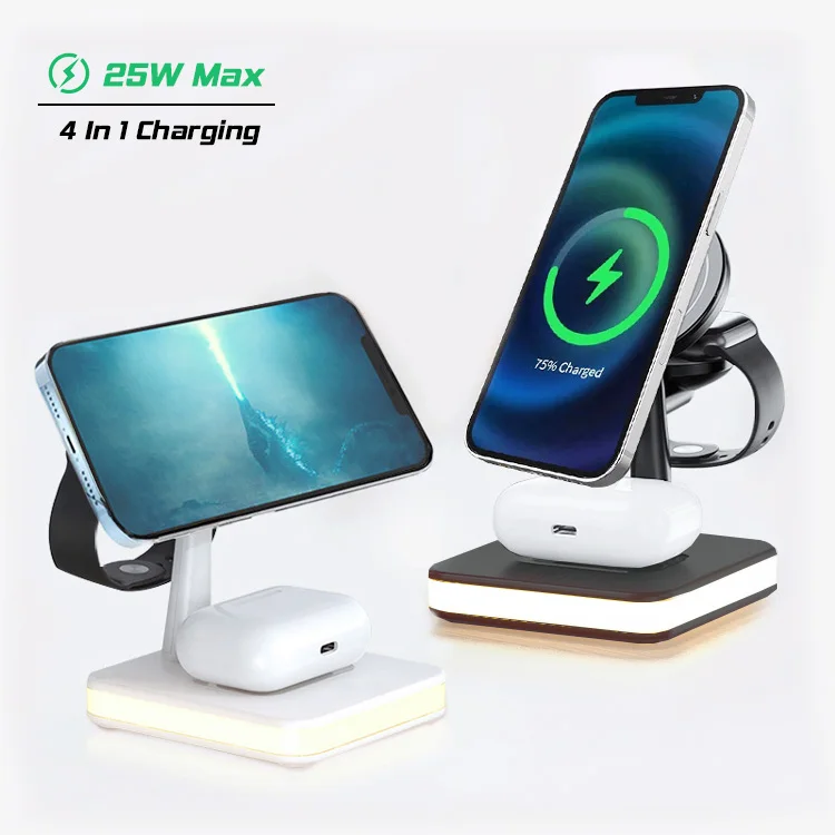 

Magnetic Wireless Mag Safe Charger 25W Fast Charging Bedside Lamp 4 In 1 Holder For iWatch Airpods For iPhone 13 12 Pro Max