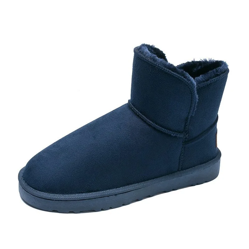 

Dropshipping Winter Ladies Snow Boots Solid Color Round Head Suede Plus Velvet Flat Sole Women Ankle Boots