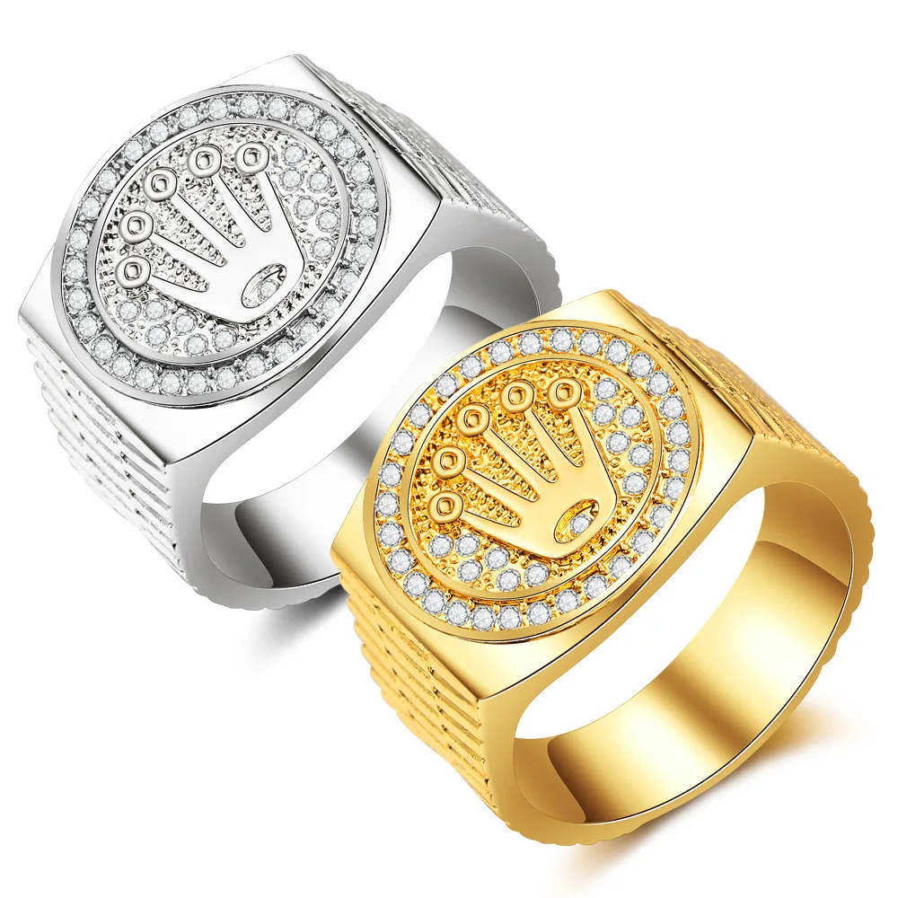 

Hot Hip hop/rock crown ring men and women gold-plated rings jewelry With drill