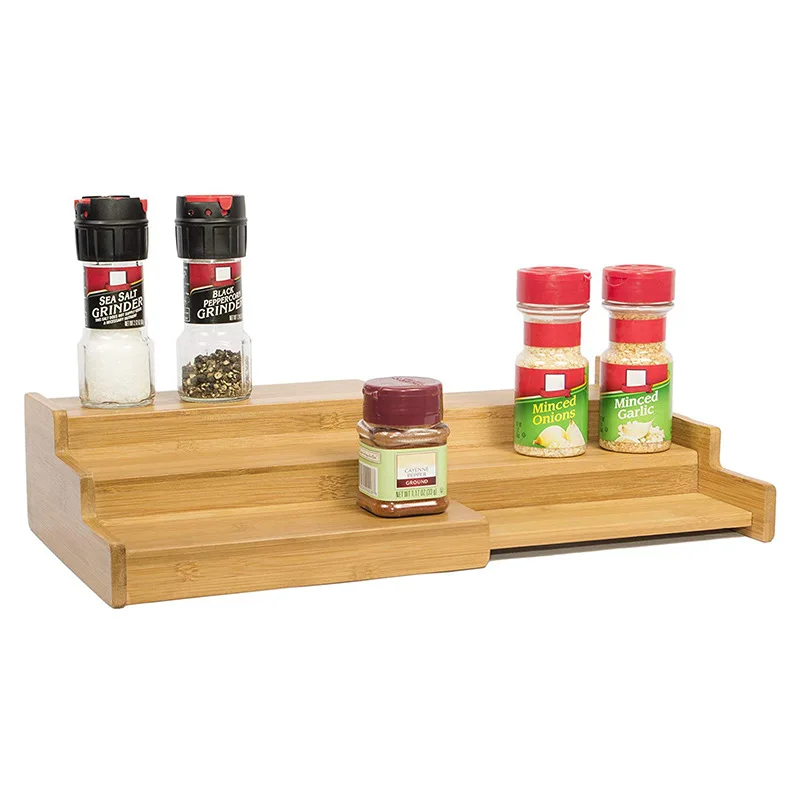 

T189 Kitchen Cabinet Pantry Expandable Organizer 3 Layers Home Desktop Racks Bamboo Spice Rack Spice Jar Bottle Seasoning Rack