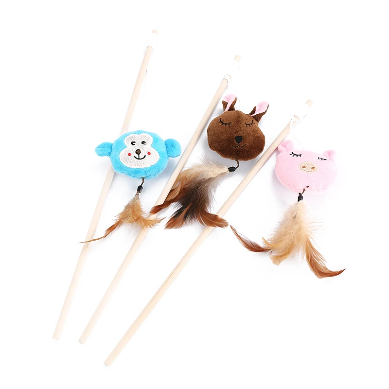 

Newest Desgin Wooden Teasing Toy Animal Shape Stick Feather