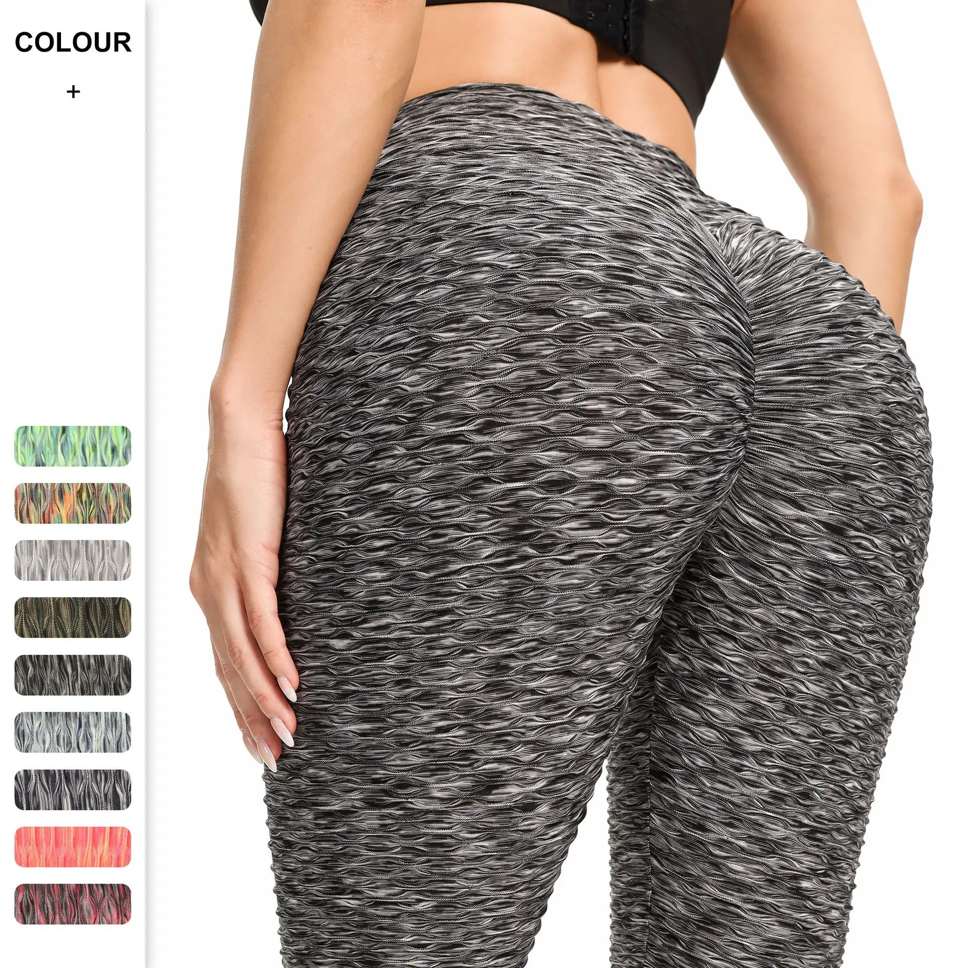 

Fashion Women's Sports Fitness Clothing High Waist Scrunch Butt Hip Lifting Slim Colorful Jacquard Yoga Pants Legging