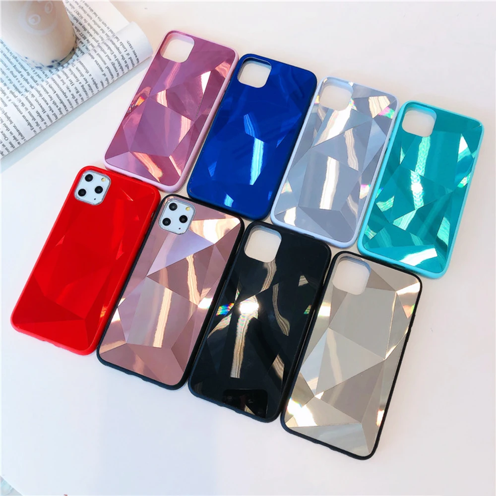 

Hot Fashion Diamond Mirror TPU Plastic Shiny Phone Case for iPhone 12 11 7 8 X XR Accessories Back Cover, Black