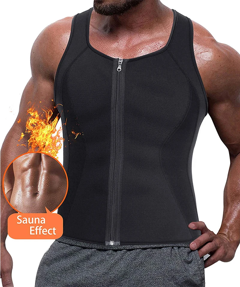 

Men Sweat Waist Trainer Tank Top Sauna Sweat Vest Neoprene Workout Shirt Sauna Top For Men, Black