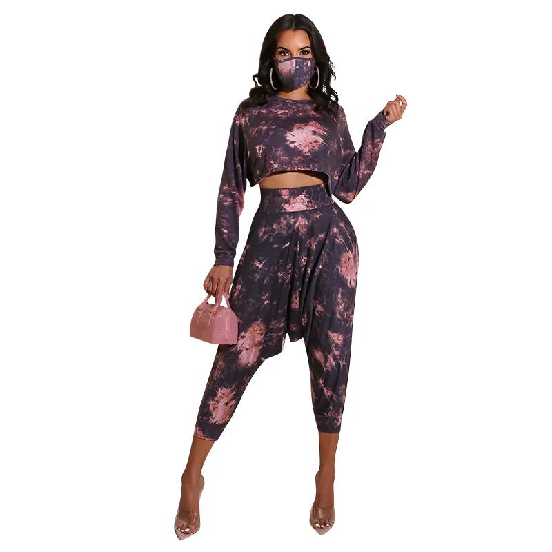 

20790 European and American autumn new style sweater tie-dye printing loose fashion casual two-piece suit plus size women's suit