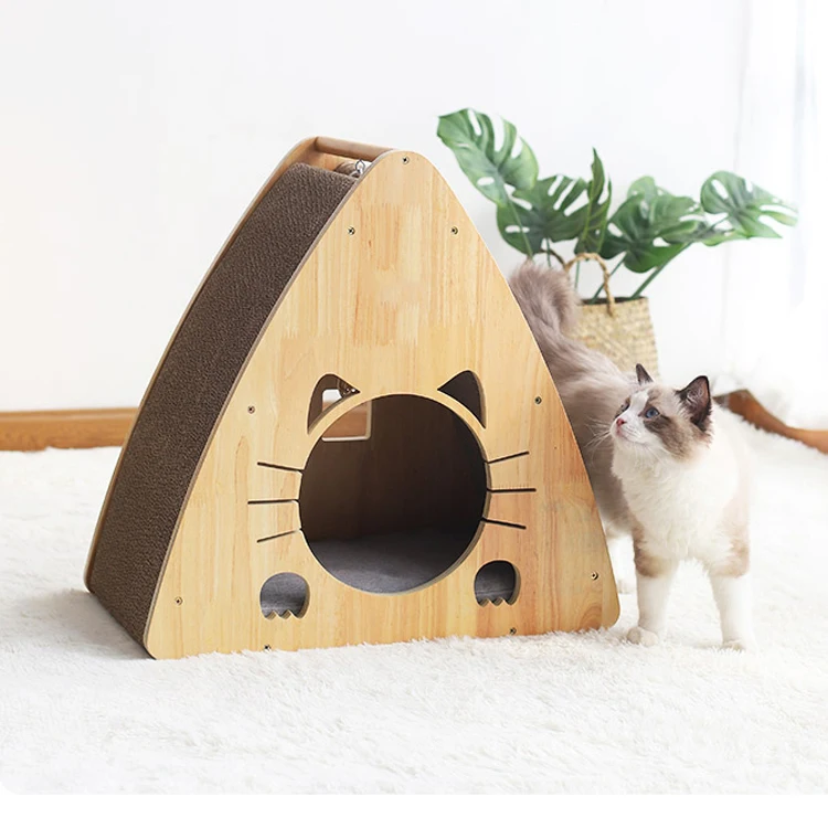 

New design traingle pine wood cat house breathable pet traingle cat house for home, As the picture shown