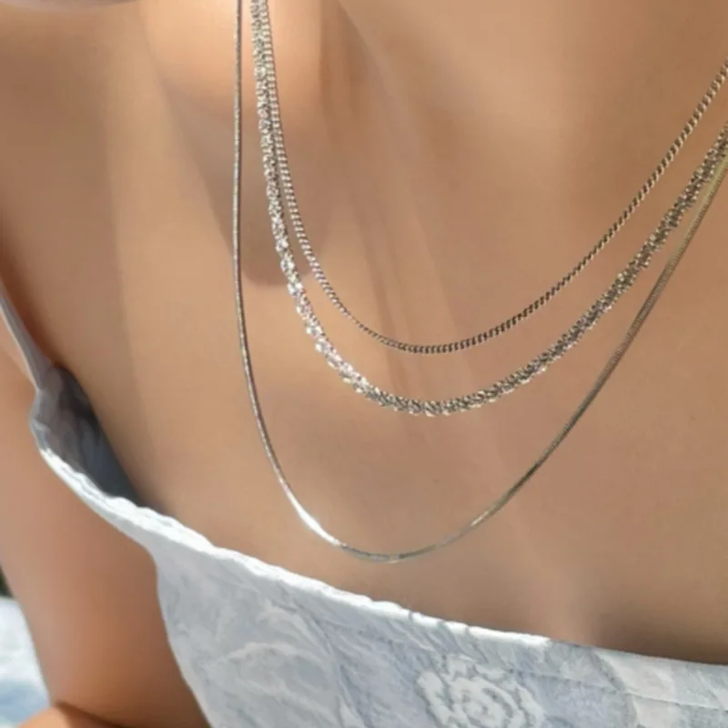 Joolim Jewelry Gold Plated Curb Chain Snake Chain Three Layer Necklace Stainless Steel Jewelry Wholesale