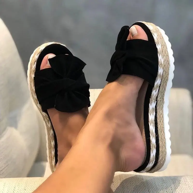 

Best quality factory sale black ladies slippers and woman sandals new design summer lady jute shoe