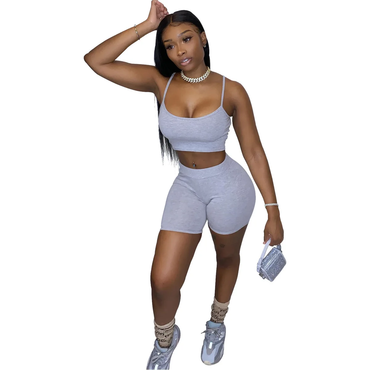 

Women jumpsuit 2021 Breathable Two Piece Sport Jogging Sets Clothing Woman Biker Ladies Short 2 Piece Set Outfi, Picture shows