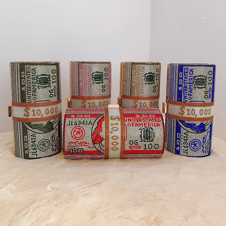 

Minimum Price New Fashion Design 2021 Round Roll Money Purse Bling Bag Rhinestone Clutch Purse For Women, 5 stock colors