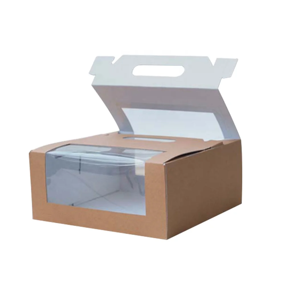 

wholesale customised square logo transparent Cheap Kraft paper cake box with window packaging