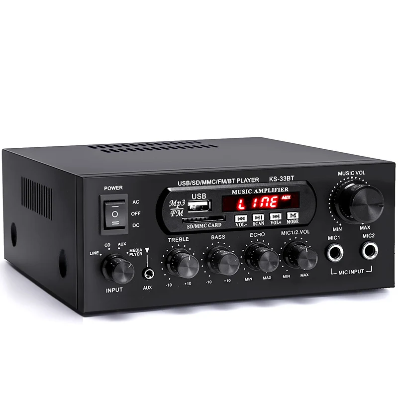 

KS-33BT 1000W Blue tooth power sterio subwoofer Amp 2xMic Home Stereo HiFi FM 2 channel digital echo karaoke amplifier system