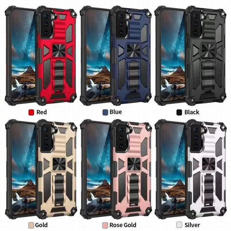 

Custom Hybride PC TPU Armor Case For Samsung Galaxy S20 S21 Plus G530 J2 Core J4 J6 J7 Prime A12 A32 A51 A52 M51 Kickstand Cover, Black,blue,red,gold,rose gold,silver