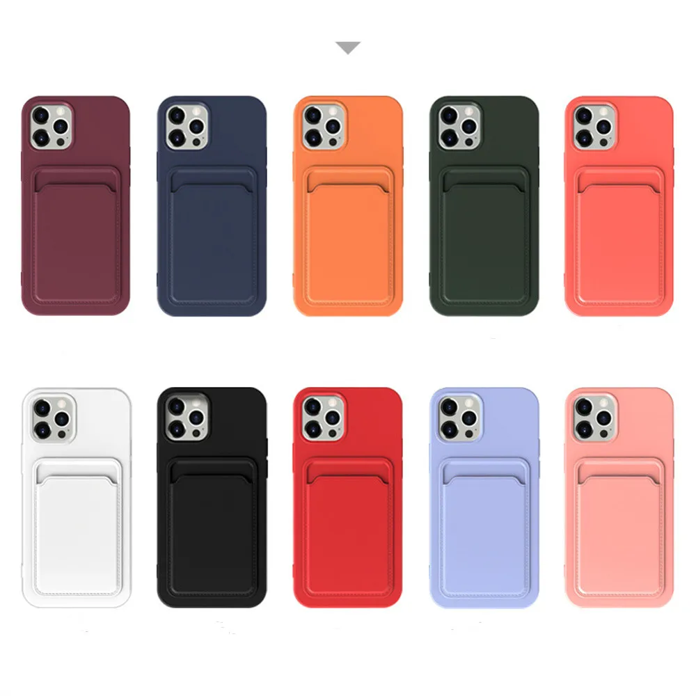 

Shockproof Candy Color back cover for iphone 13 Silicone Card Holder Slot Phone Case for iphone 13 pro max