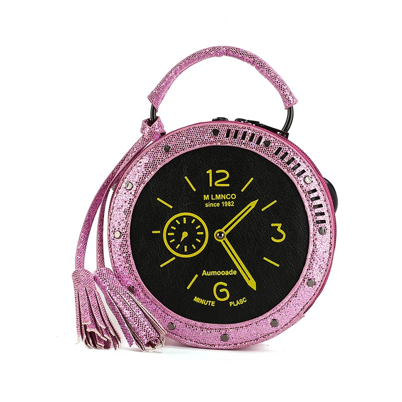 

Bolsos trending handbags 2021 fashion tassel retro clock shape leather messenger bag purses and handbags sac a main, Yellow purple silver black