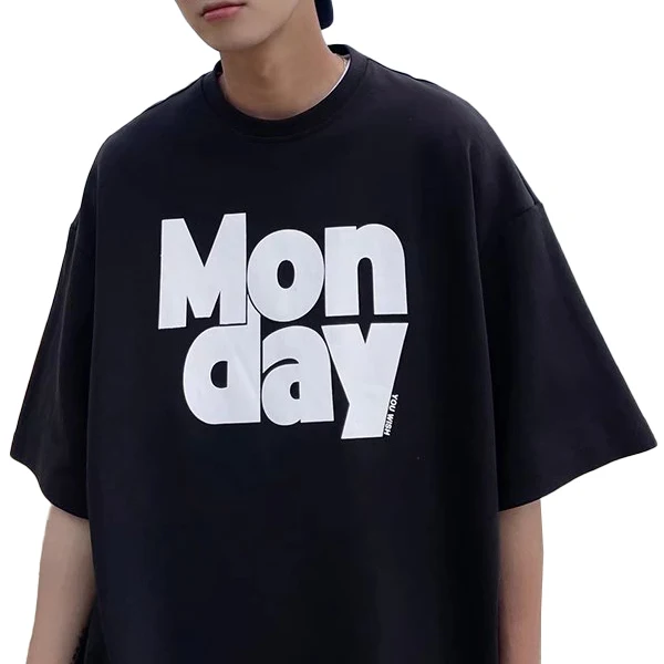 

Sample Available Wording Printing Monday Classic designer unisex T Shirt polyester elastane drop shoulder t-shirts