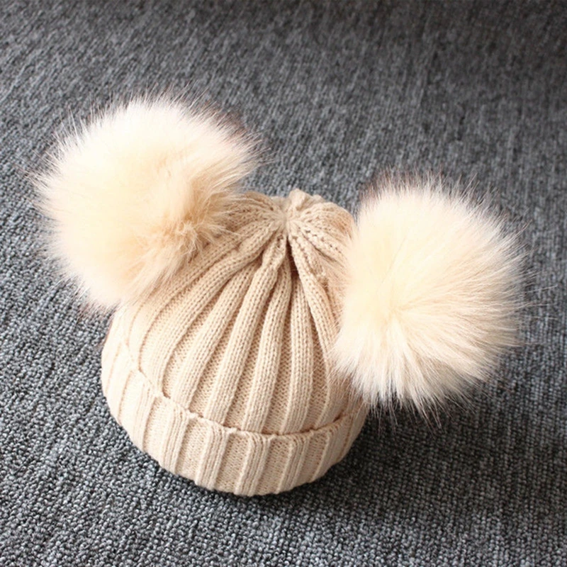 
2019 Brand New Newborn Baby Kids Girls Boys Winter Warm Knit Hat Furry Balls Pompom Solid Warm Cute Lovely Beanie Cap Gifts 
