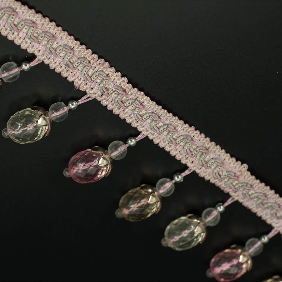 
High Quality Decorative Furniture Polyester Beaded Fringe Lace Fabric Trim 