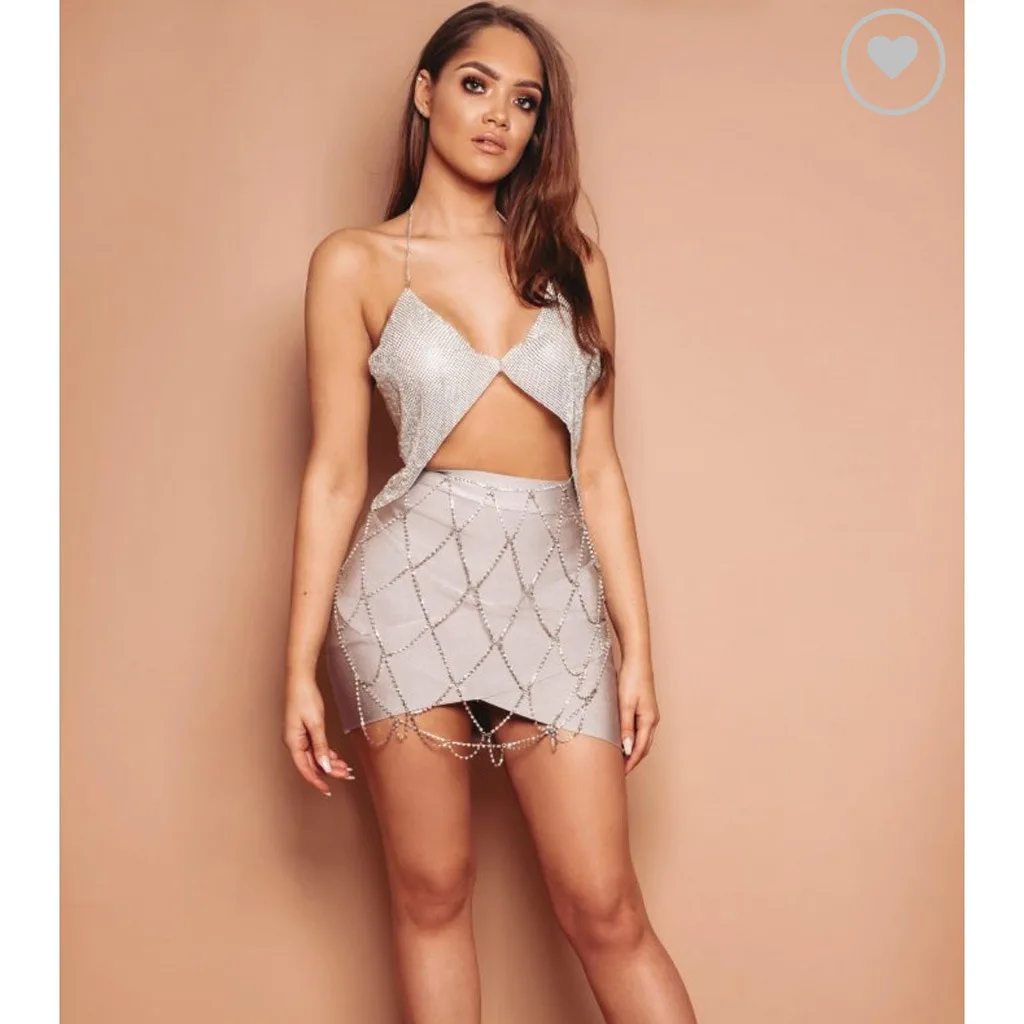 

Exaggerated body chain set sexy body jewelry set beach bikini diamond belly chain dress for skirt & bra chain for women, Silver gold