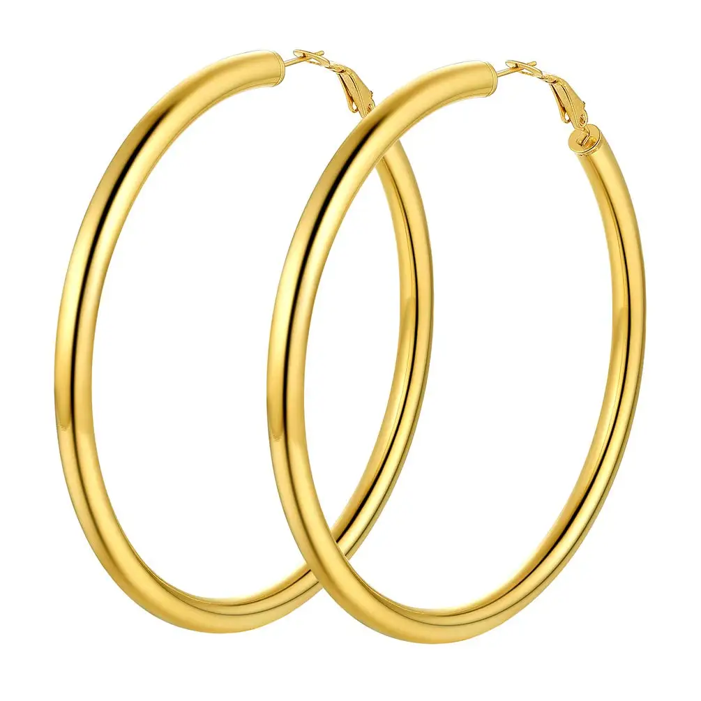 

Classic Gold Silver Round Circle Big Hoop Earrings Dainty 30mm 40mm 50mm Stainless Steel Tube Hoop Clip On Earing Jewelry