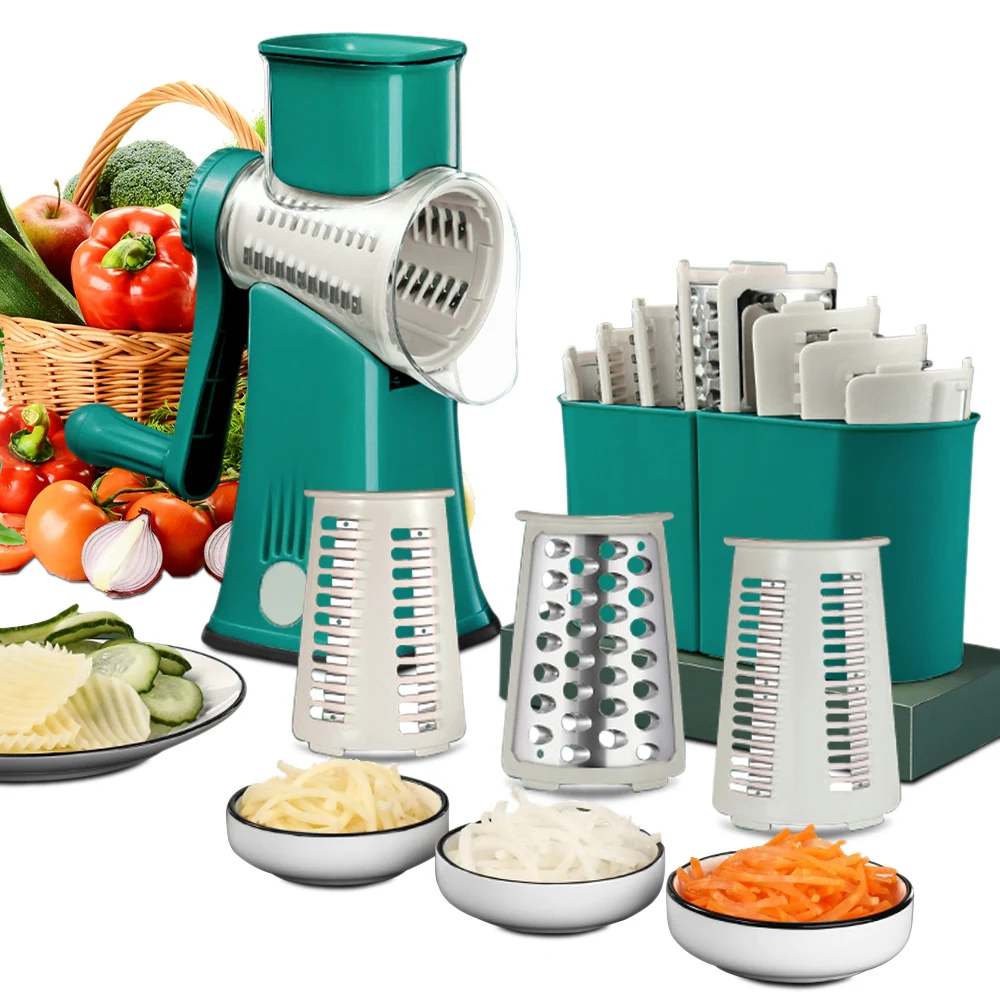 

SSGP Drum Chopper Multi Blade Slicer Handheld Cheese Grater Hand Manual Vegetable multifunctional chopper, Spruce green