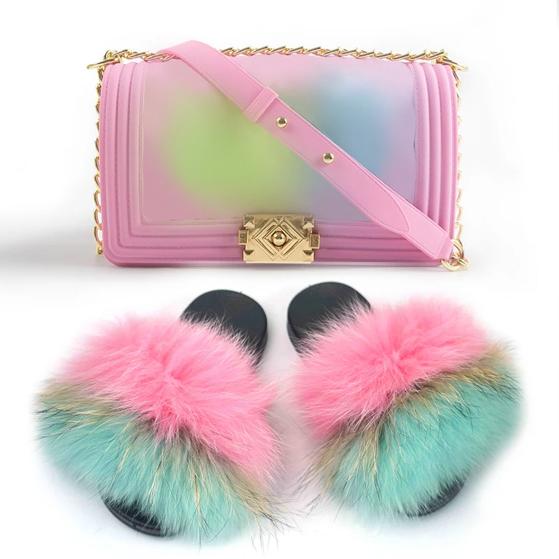 

handbag italian shoes and bag set purses handbags and high quality pu handbag match fox fur slides purse set 2021