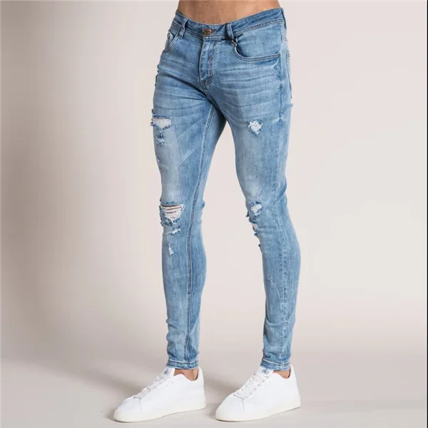 

Men's loose fitting jeans 3XL large size perforated trousers washed vintage jeans boys street fashion, Pc