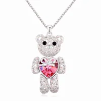 

Valentines day gold plated Long chain crystal love heart teddy bear necklace