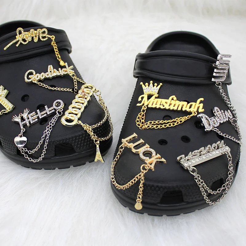 

wholesale custom Popular brand LOGO clog shoe buckles pvc clog charms fashion metal croc charms for bling croc charms, Picture