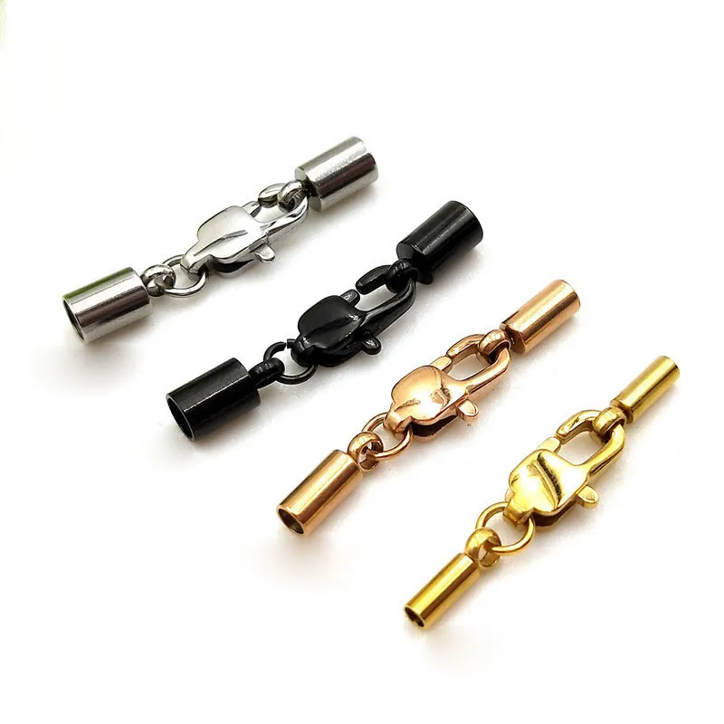 

S1052 Stainless Steel End Tips Caps for Leather Cord with Lobster Clasp ,Leather Cord Necklace bracelet Jewelry clasp buckle set