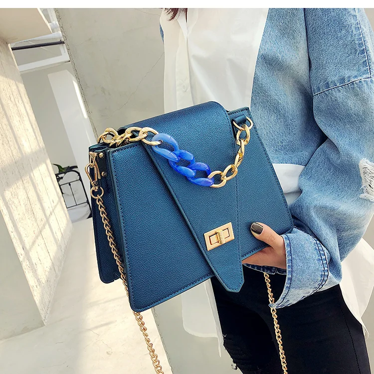 

2021summer women's bag Korean style solid color one-shoulder chain bag chic messenger bag