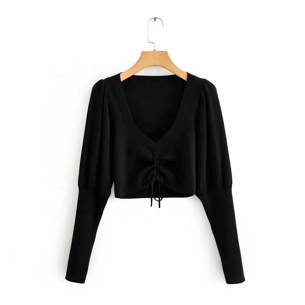 

Spring Long Sleeved Sweater Tight V-Neck Head Female Sexy Top Knitwear2021