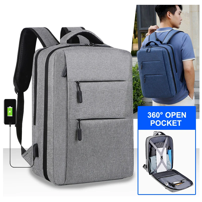 

OMASKA Custom Commute USB Charging Backpack Business bagpack mochila usb con logo personalizado School Student Book Bags, Black,gray,blue,red