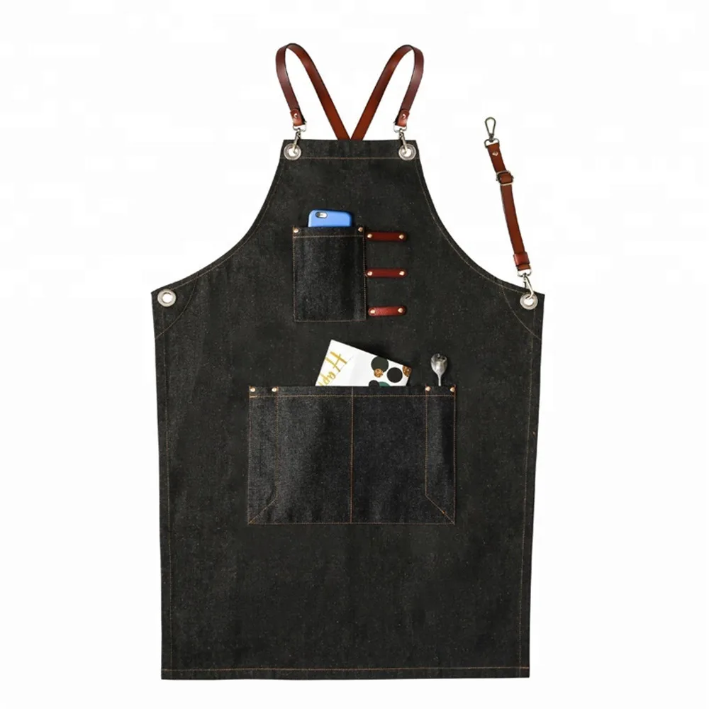 Hot Sale Coffee Shop Restaurant Apron Leather Denim Apron Leather Strap Apron Custom Logo Buy