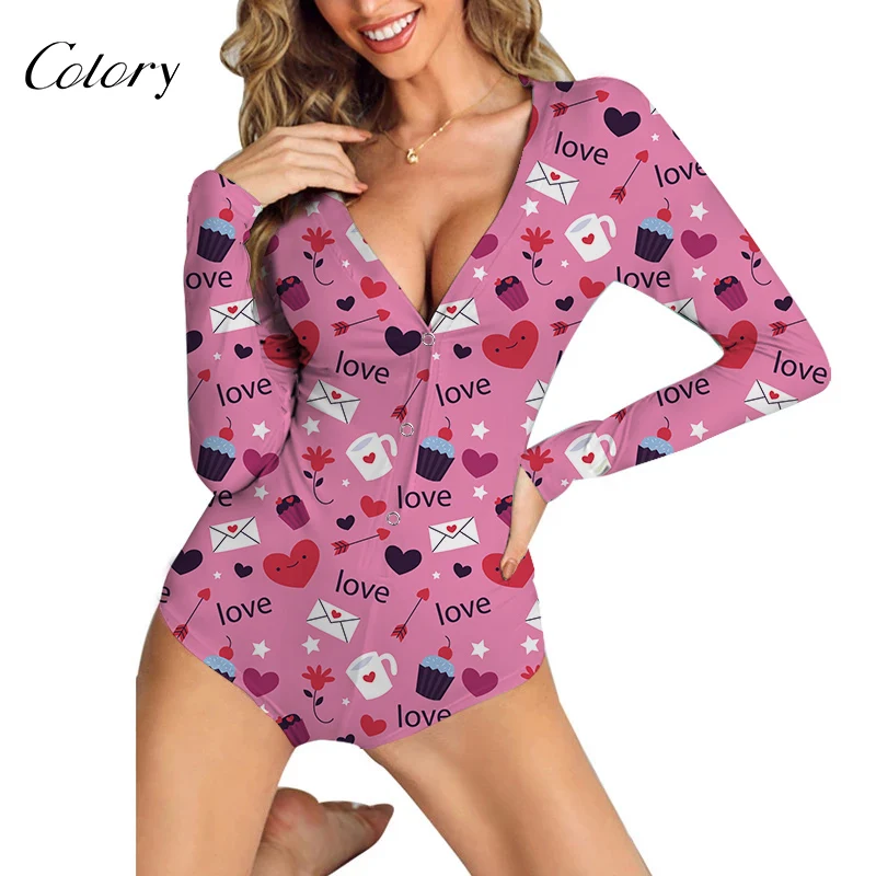 

Colory Custom Romper Valentines Day Gifts Print Rompers Women, Picture shows