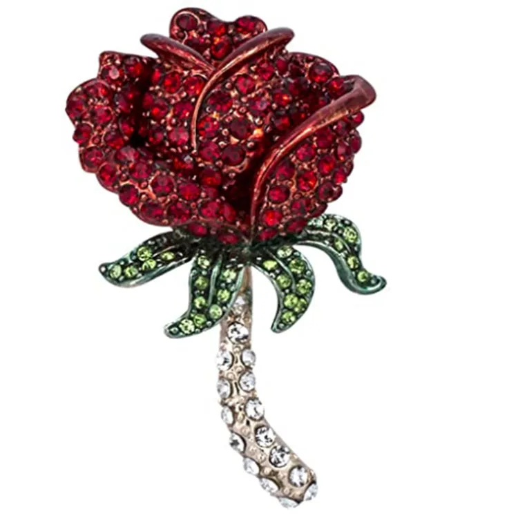 

Fashion Elegant Cubic Zirconia Crystal Rhinestone Red Rose Shape Brooch for women