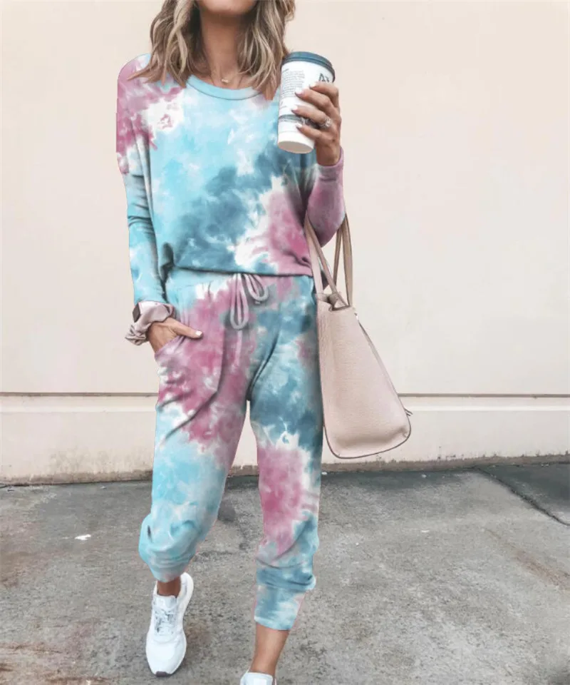 

Women's European and American autumn and winter printing casual home wear long sleeve women suit
