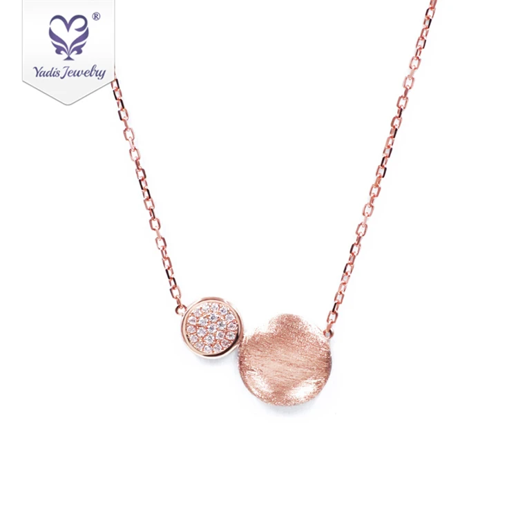 

Yadis japan style gemstone jewelry small chain 14k pure rose gold white round moissanite pendant necklace