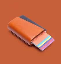 RFID визитница кожа Mo кошелек металлический зажим для денег алюминиевый всплывающий карточный чехол дизайнерский кошелек маленький кошелек для женщин