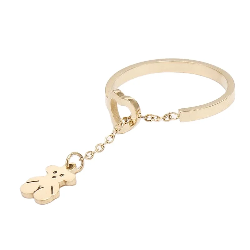 

Gold Plated New Fashion Jewelry Stainless Steel Women Charm Bear Dangling Ring