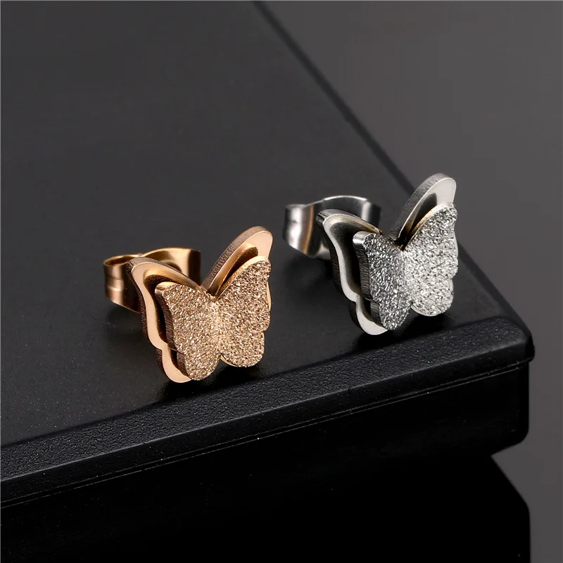 

Exquisite Best Selling 18K Gold Plated Stainless Steel Butterfly Stud Earrings Bling Titanium Steel Butterfly Earring For Party