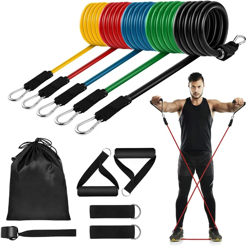 

Home Gym Adjustable Workout Stretch Yoga Exercise Fitness Rubber Tubes Training Exercise Resistance Bands Set Work Out Band, Black red yellow blue green