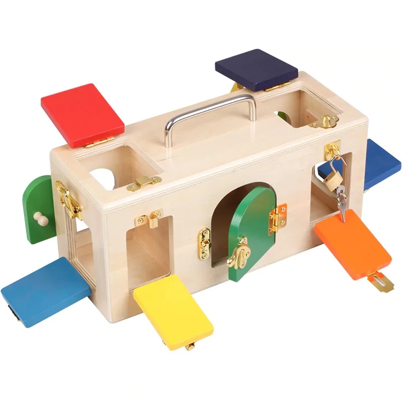 Montessori Toys For Kids Diy Colorful Lock Box Wooden Early Educational Baby Sensory Preschool Training Game Children Gift Toy