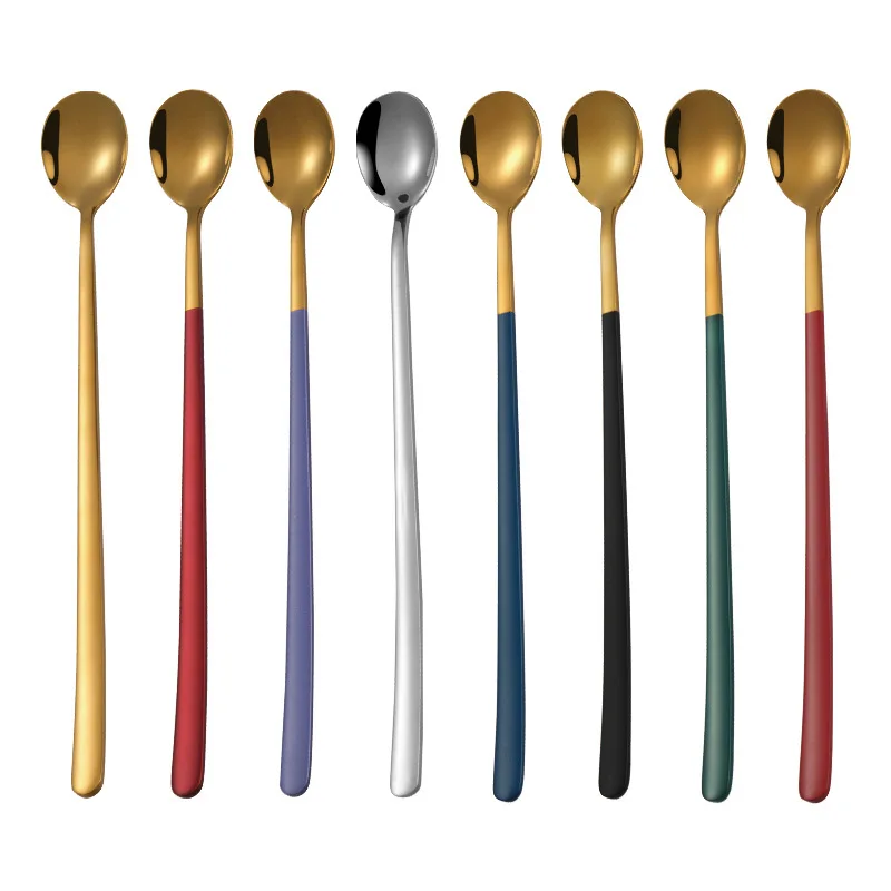 

Amazon Long Handle Iced Tea Spoon Coffee bar Spoon Colorful 304 Stainless Steel Cocktail Stirring Spoons