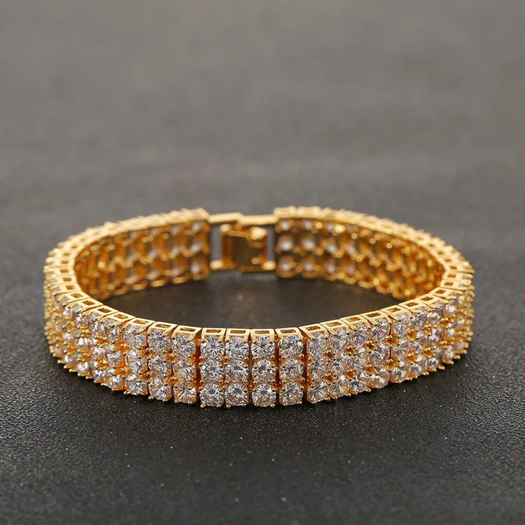 

Supply Hot Selling Copper and Zircon Micro Inlaid Three Rows Men's Hip Hop Geometry Bracelet Wholesale, As picture