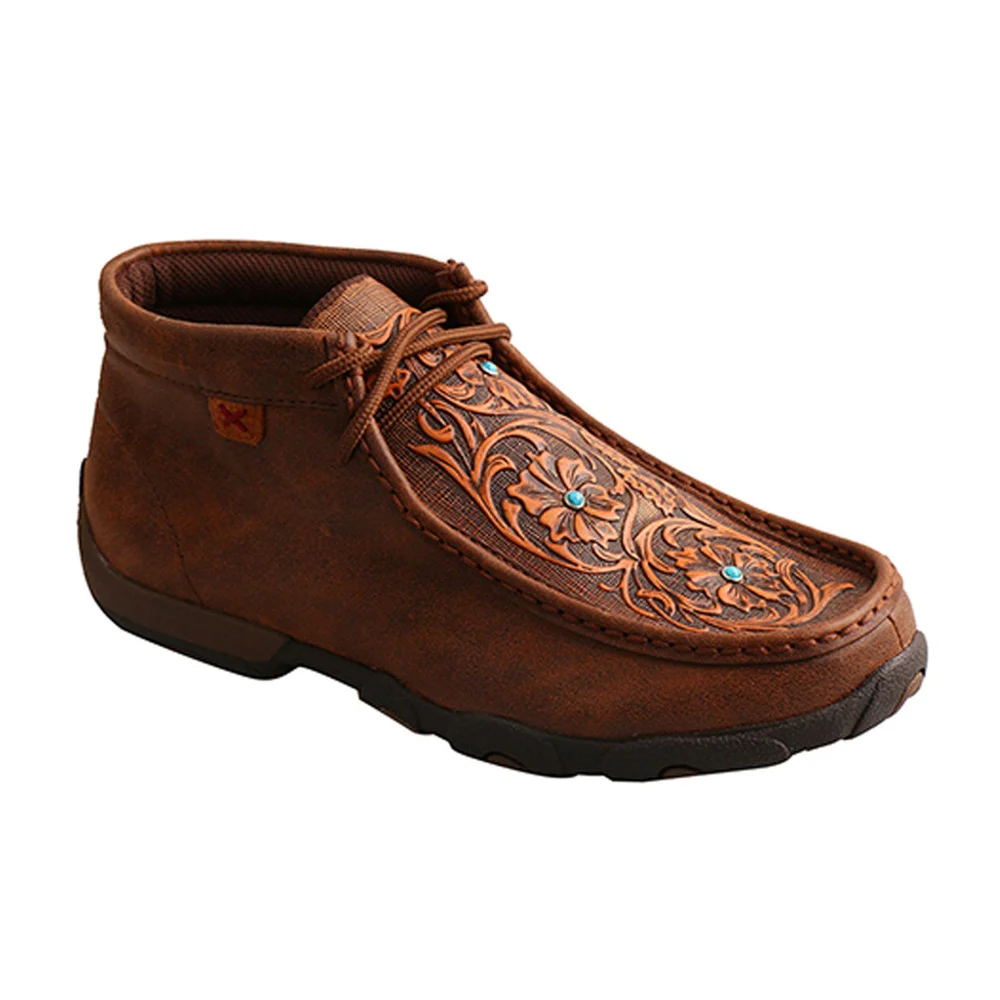 

Women Brown Tooled Flowers Driving Moccasins Moc Toe