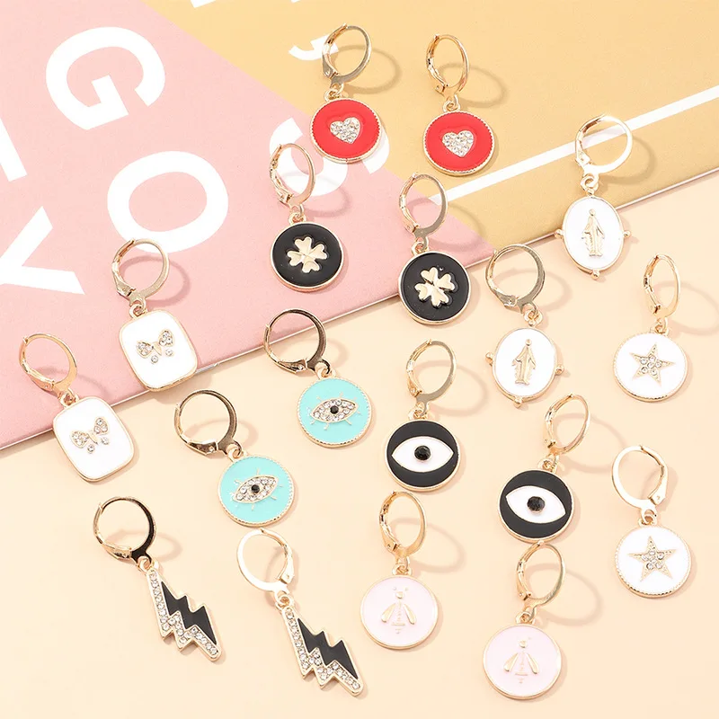 

Round Shape Pendant Hoop Custom Earrings Enamel Acrylic Disc Drop Earrings Earring