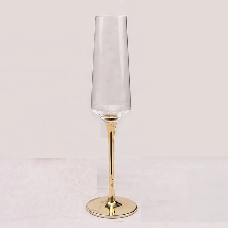 
China Factory Custom Gold Stem Red/White Decorative Unique Fancy Wine Glass Cup 